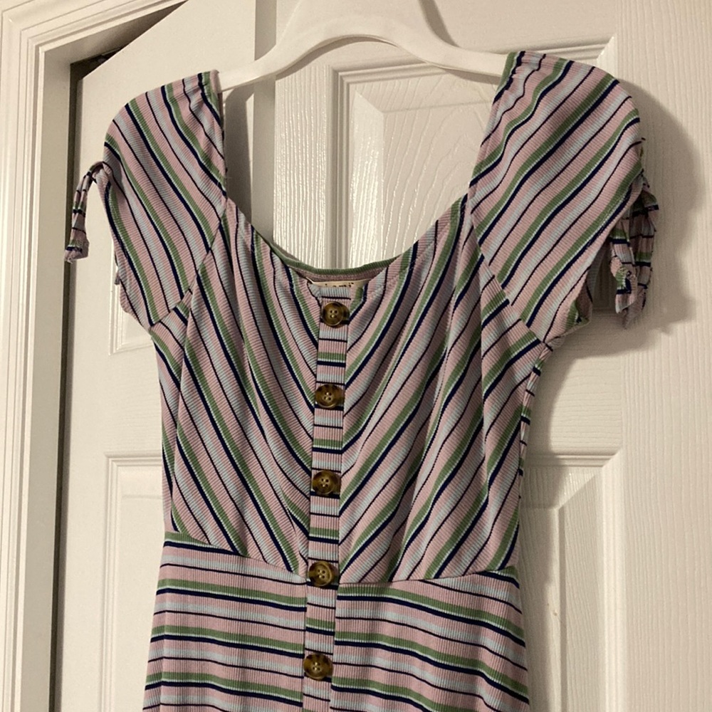 Francesca’s Purple Miami Blue and Green Striped Casual Dress